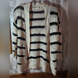 Pink Rose Ivory Open-Front Cardigan with Black Stripes Large